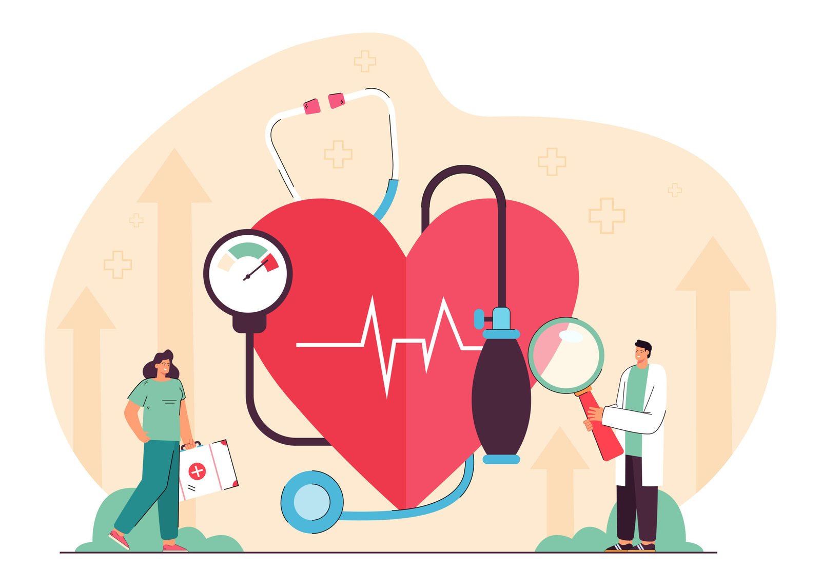 21683392_Tiny cardiology doctor and nurse examining heart, blood pressure